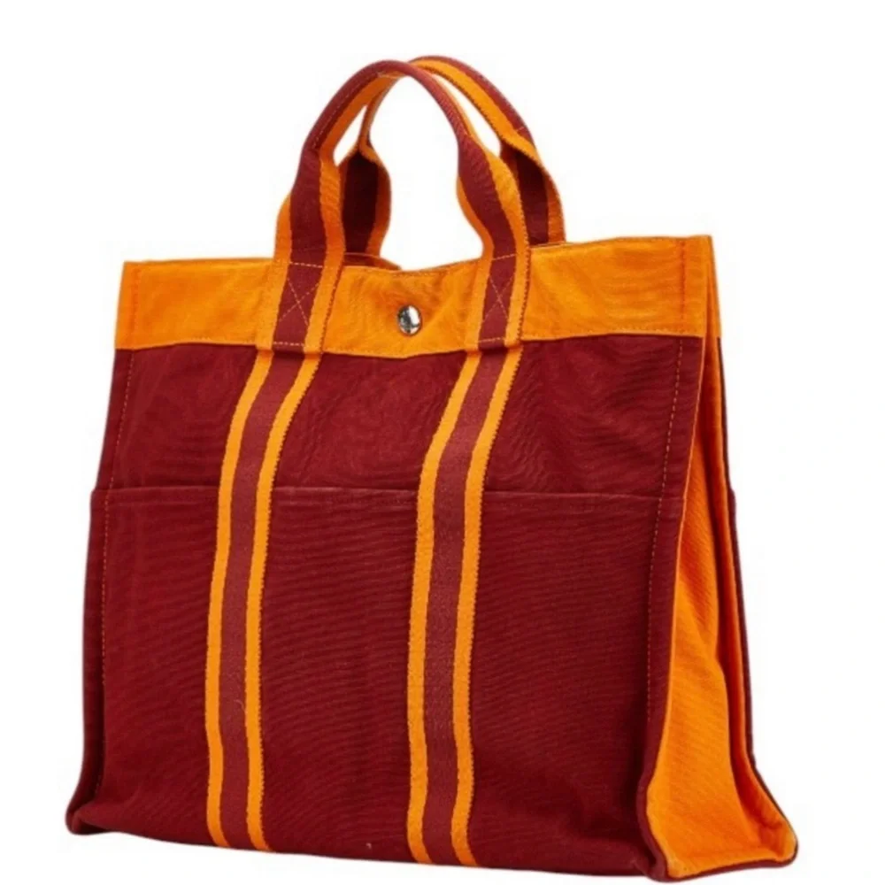 Hermes Tote MM French Festival 2002 Hawaii Limited Edition Bag Red Orange Canvas